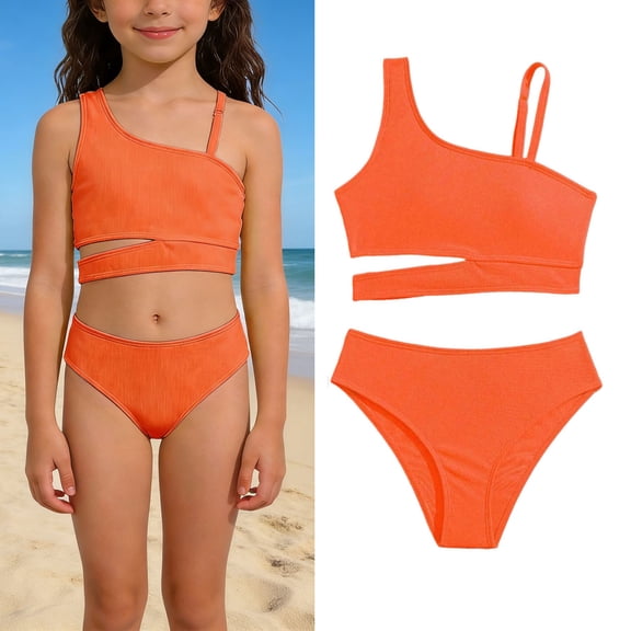 Girl Two Piece Swimsuit Cutout Girls Bikini with Chest Pad Girls Bathing Suits Size 10-11 Years