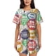 thumbnail image 1 of Balery Travel Stamp Conjunto de Pijama para Mujer con Estampado, Dos Piezas de Manga Corta y Shorts, Ropa de Dormir Suave con Cuello Redondo y Bolsillos-3X-Large, 1 of 6