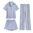 thumbnail image 2 of Bovxnpu Girls Sleepwear Loungewear Set Girls Striped Pajama 3 Piece Top Shorts Pants Loungewear Outfit Set, 2 of 7