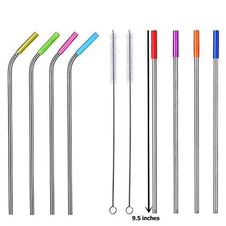 K-cliffs Stainless Steel Reusable Straws with Silicone Tips for Tumblers Mugs Soda | Eco Friendly | Cleaning Brush Included  2 Sets of 8pc
