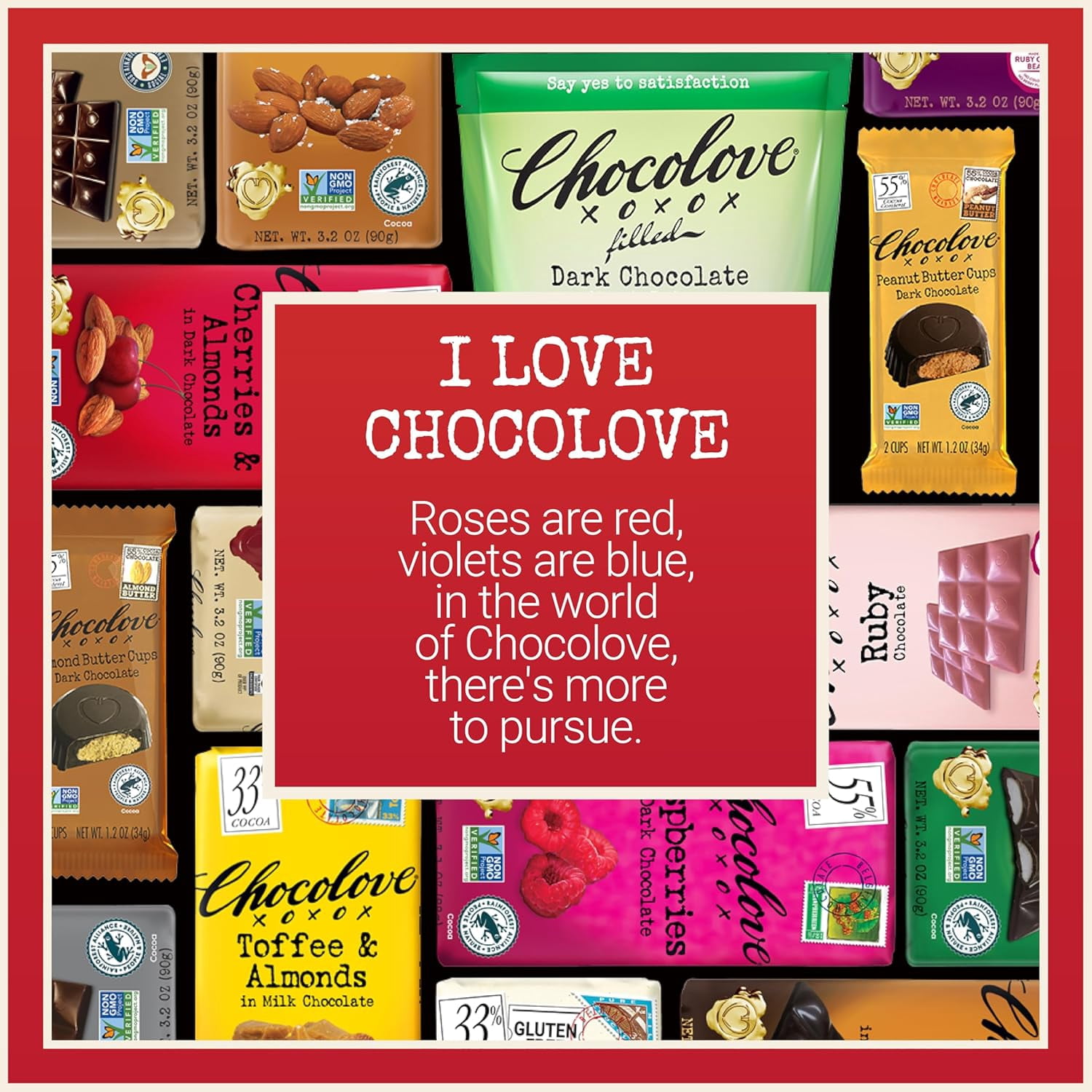 Chocolove Xoxox Premium Chocolate Bar Dark Chocolate Rich 3.2 Oz (2 Pack)