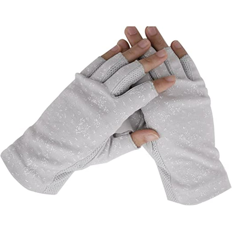 Lightweight Summer Fingerless Gloves Men Women UV Sun Protection Driving  Cotton Gloves-Gray 