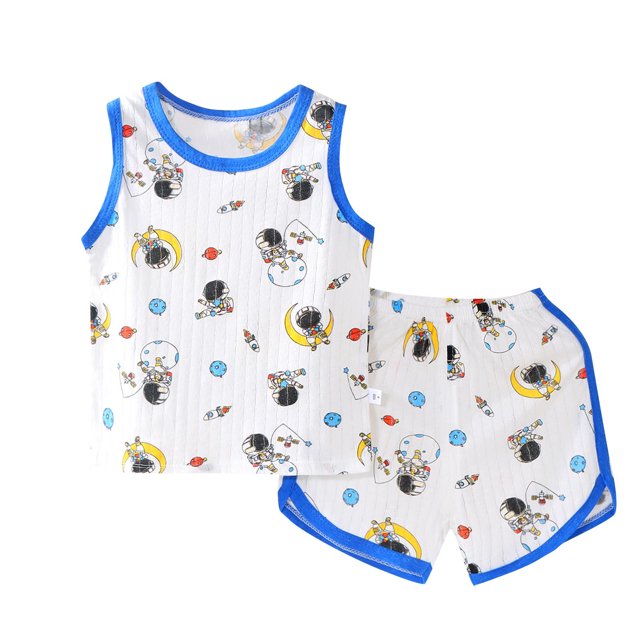 Ensembles de Tenues d'Été pour Enfants, Ensembles de Tenues pour Filles, Ensemble Sans Manches à Col Rond, Tenue de Maison Deux Pièces, Haut Imprimé Mignon + Shorts, Ensemble Décontracté Deux Pièces