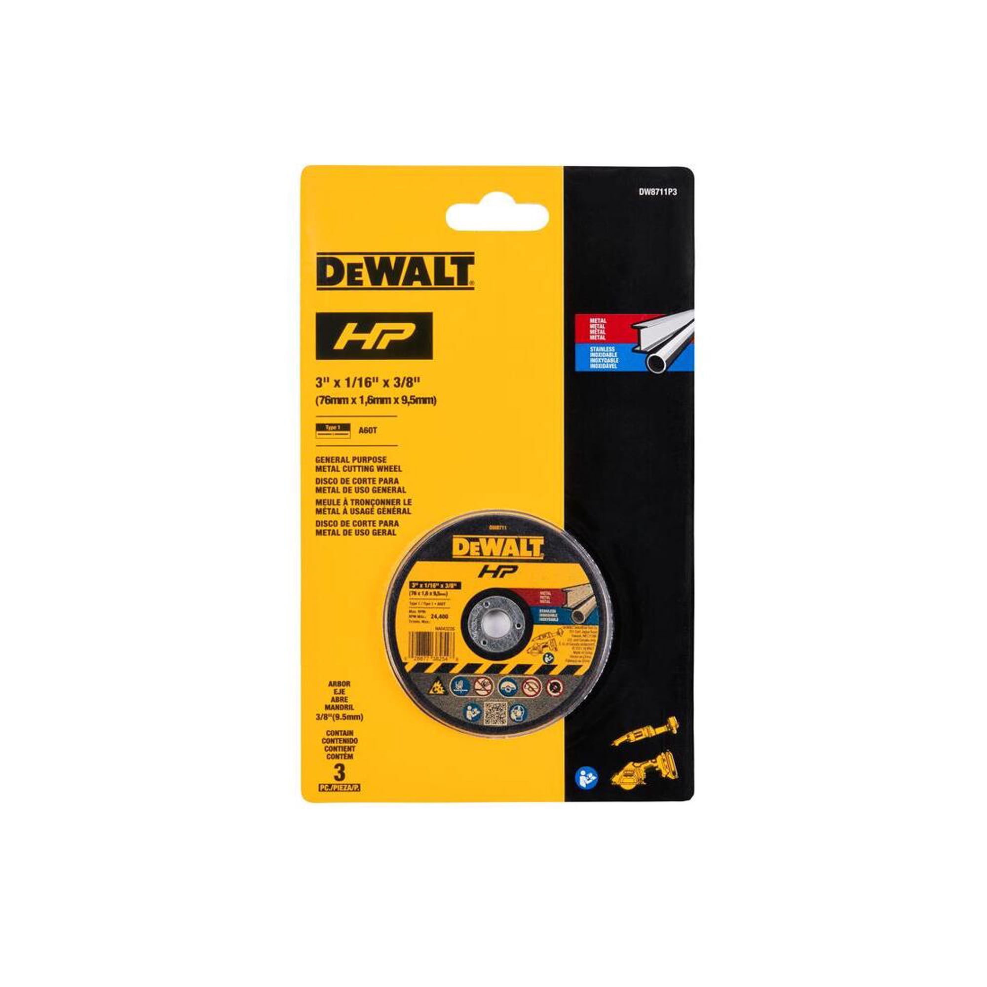 DEWALT DW8711P3 Cut-Off Wheel Kit 3" D X 3/8" Aluminum Oxide Bonded