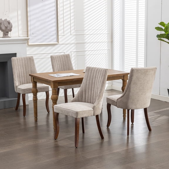 Nmkwnr 2 Pack Upholstered Armless Side Chair with Wood Legs, Velvet Dining Chair for Dining Room, Office, Living Room, Beige(Only 2 Pack Chairs)