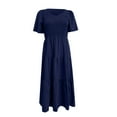 thumbnail image 4 of Summer Saving Wycnly Summer Dresses for Women Beach Casual Elastic Waist Flowy Ruffle Swing A Line Long Sundress 2024 Short Sleeve V-Neck Solid Maxi Formal Dress Navy s, 4 of 5