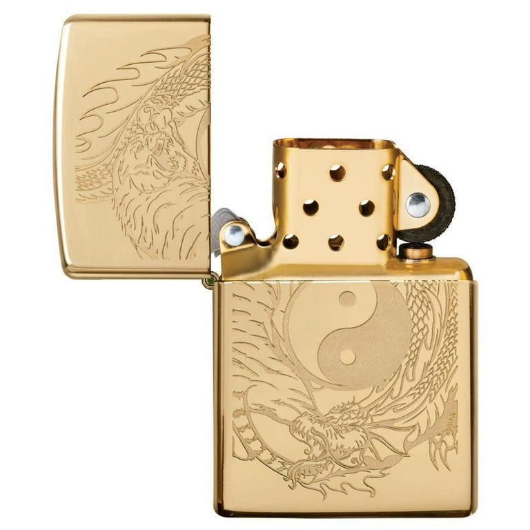 Zippo Tiger and Dragon Design High Polish Brass Pocket Zippo Tiger and Dragon Design High Polish Brass Pocket