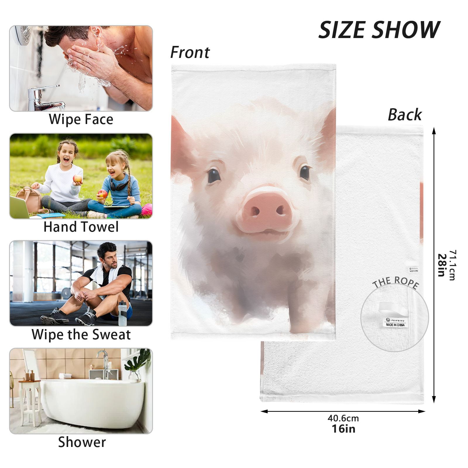 Piggy Pig Hand Towel Bath Towels Face Towels Cotton Absorbent for Home Hotel Spa Swimming Yoga Sports Decorative Towel Set of 2