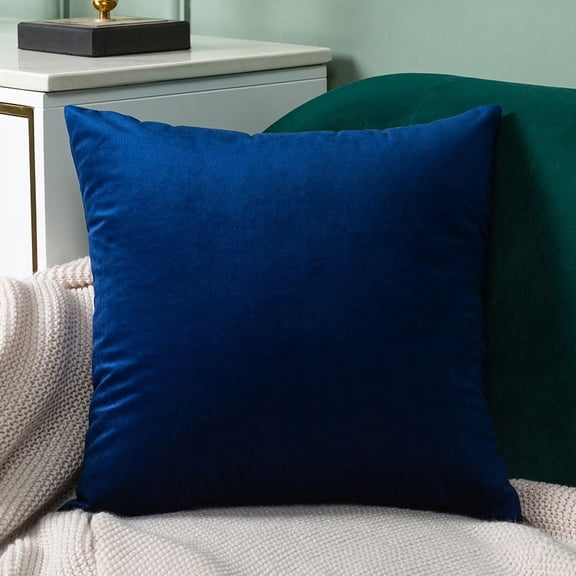 Nvzi Decorative Pillow, 18 x 18 inch Dark Blue short plush pillow, plush square pillow, soft sofa pillow for modern farmhouse decoration and autumn home decoration, 1 piece