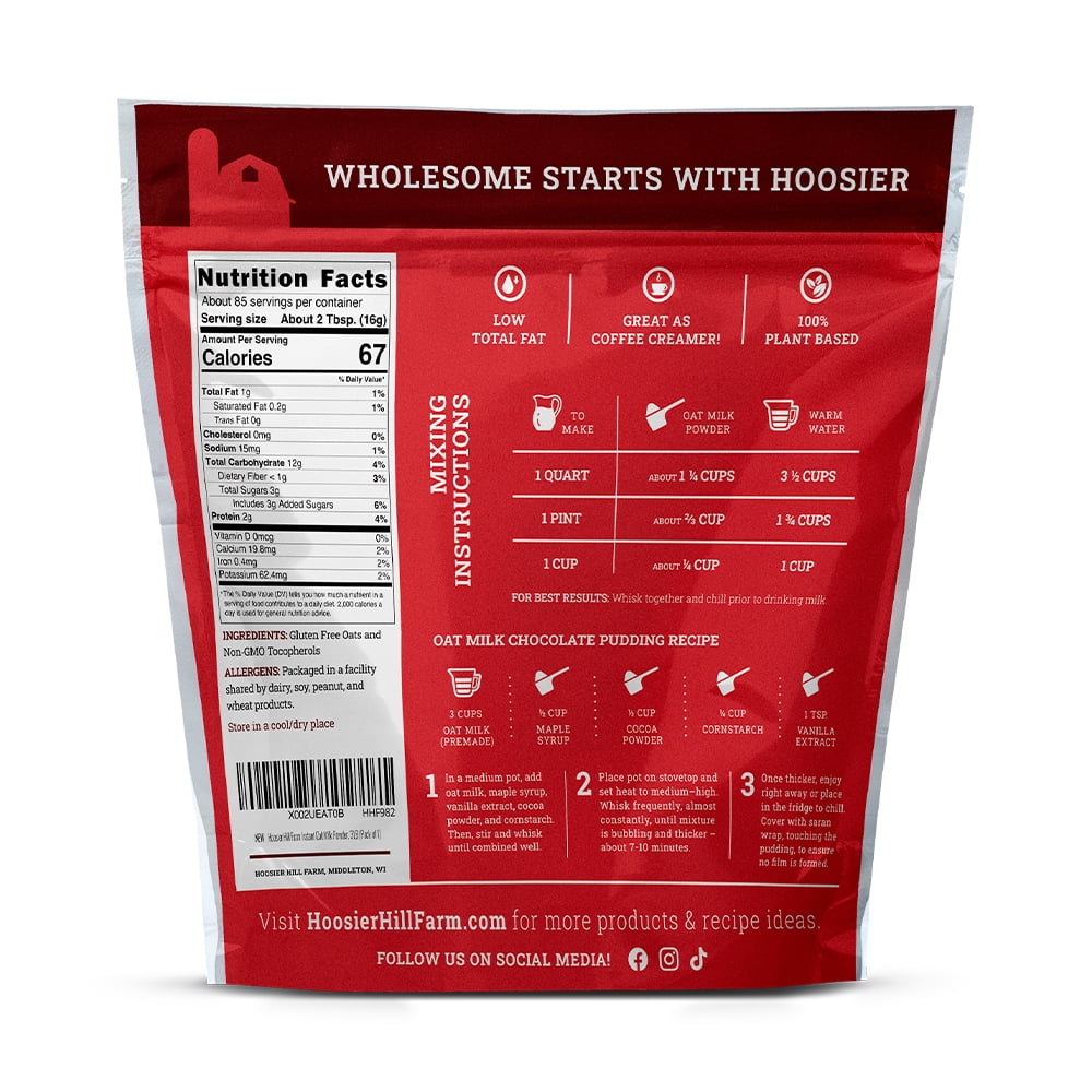 Hoosier Hill Farm Oat Milk Powder, 3 lb Bag