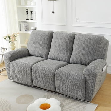 Nvzi Couch Cover Solid Color 3 seat Stretch Sofa Covers Jacquard Reclining Chair Cover for Living Room Sofa Easy Fit Washable Furniture Sofa Protector(Grey)