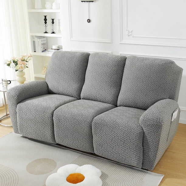 Xiao Hua Funda de sofá elástica de 3 plazas de color liso, funda de sillón de jacquard gris, funda protectora para sofá de salón, fácil de lavar.
