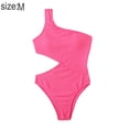 thumbnail image 2 of Women's Cutout Pink One Piece Swimsuit One Shoulder Swimwear Ribbed Monokini Bathing Suits, 2 of 7