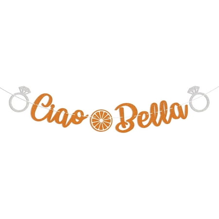 Ciao Bella Banner - Love at First Spritz Banner, Lemon Citrus Wedding Party Decor, Lemon Italian Briadal Shower Decorations Orange Glitter