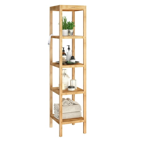 Corner Display Units - LANGRIA Bamboo Shelf 5-Tier Multi-function Utility Storage Shelving Unit, Free Standing Kitchen Rack, Corner Shelf, Display Stand for Living Room, Hallway, Balcony 13