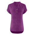 thumbnail image 4 of Gkeoshab Women's Casual Linen V-Neck T-Shirt Button Detail Short Sleeve Top Cotton Blend Relaxed Blouse Purple XXL, 4 of 9