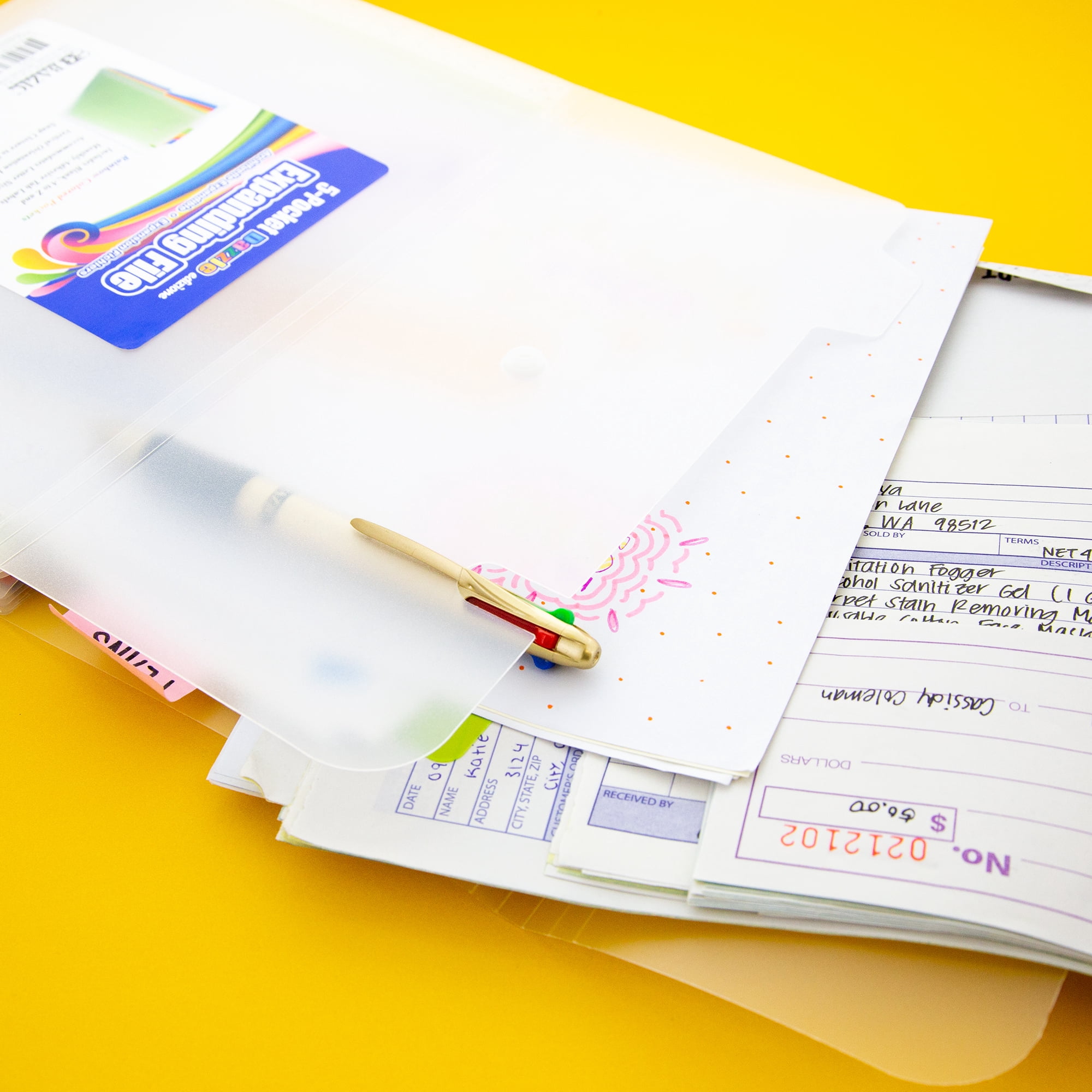 BAZIC Expanding File Folder 5 Pockets w/ Tab, Letter Size Plastic File Pocket Folders, 12-Pack