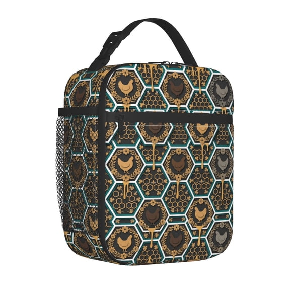 Chicken Lunch Box, Playful Hen Patterned Insulated Bag, Reusable Heavy-Duty Polyester Thermal Bento Container, Durable Travel Handheld Cooler Tote for Adults Work