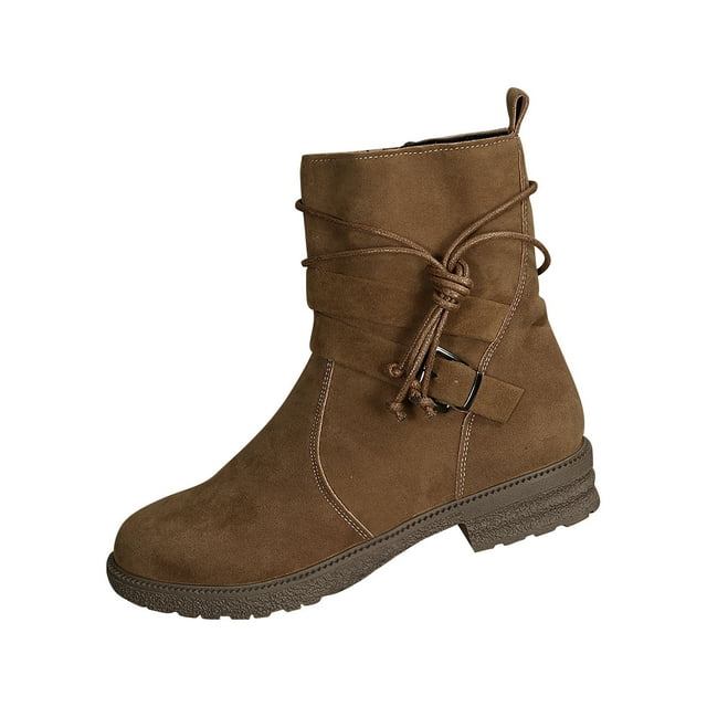 SDNall Bottes pour Femmes, Talons pour Femmes, Lacets, Bottes à Lacets pour Femmes, Bottines Décontractées Chaudes à Bout Rond, Bottes de Travail à la Mode avec Semelle Épaisse, Bottes pour Femmes avec Talon