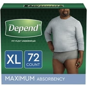 Depend Fit-Flex Incontinence Underwear for Men, Maximum Absorbency, XL, Grey, 72 Count