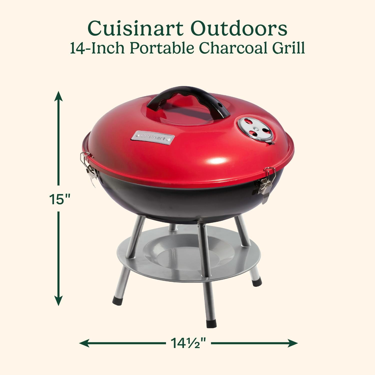 Cuisinart 14 Inch Charcoal Tabletop Kettle Grill, Portable