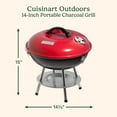 thumbnail image 3 of Cuisinart 14" Portable Charcoal Grill, Tabletop Outdoor Small Grill with Locking Lid and Dual Vents, Chrome Plated Travel Size BBQ Perfect for Camping, Tailgates, Cookouts, Red, 3 of 9