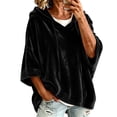 thumbnail image 2 of FAHUOMU Women's Pullover Hoodies Three Quarter Sleeve Drawstring Velour Tops Casual Loose Fit Warm Fall Winter Clothes, 2 of 8