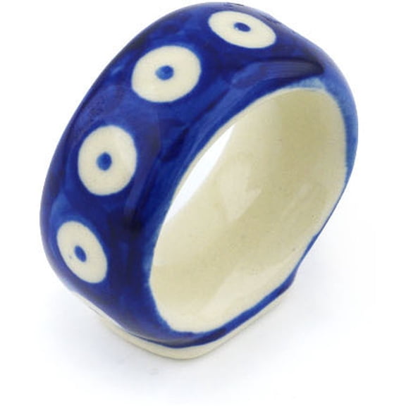 Polish Pottery 2-inch Napkin Ring (Blue Eyed Peacock Theme) Hand Painted in Boleslawiec, Poland   Certificate of Authenticity