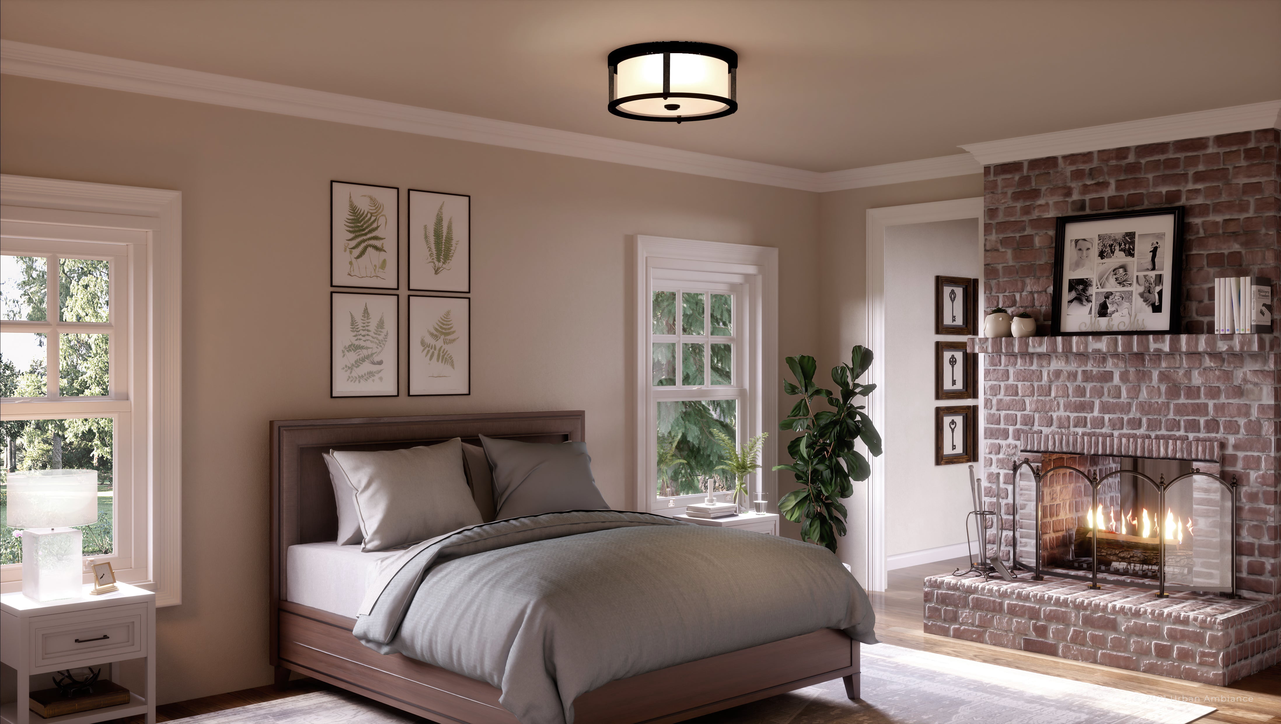 Luxury Contemporary Indoor Ceiling Light, 5.25''H x 13''W, with Transitional Style Elements, Nautical Design, Olde Bronze Finish and Clear & Etched White, UHP3211