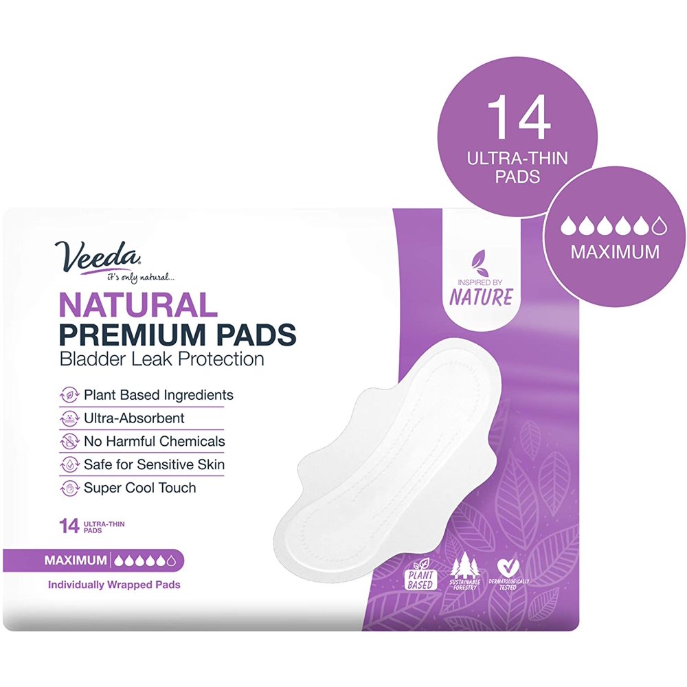 Veeda Natural Premium Incontinence Pads, for Bladder Leakage Protection
