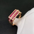 thumbnail image 3 of Bluebelljewels 2Ct Princess Lab Created Ruby Wedding Band Men's Ring 14K Yellow Gold Finish, 3 of 5