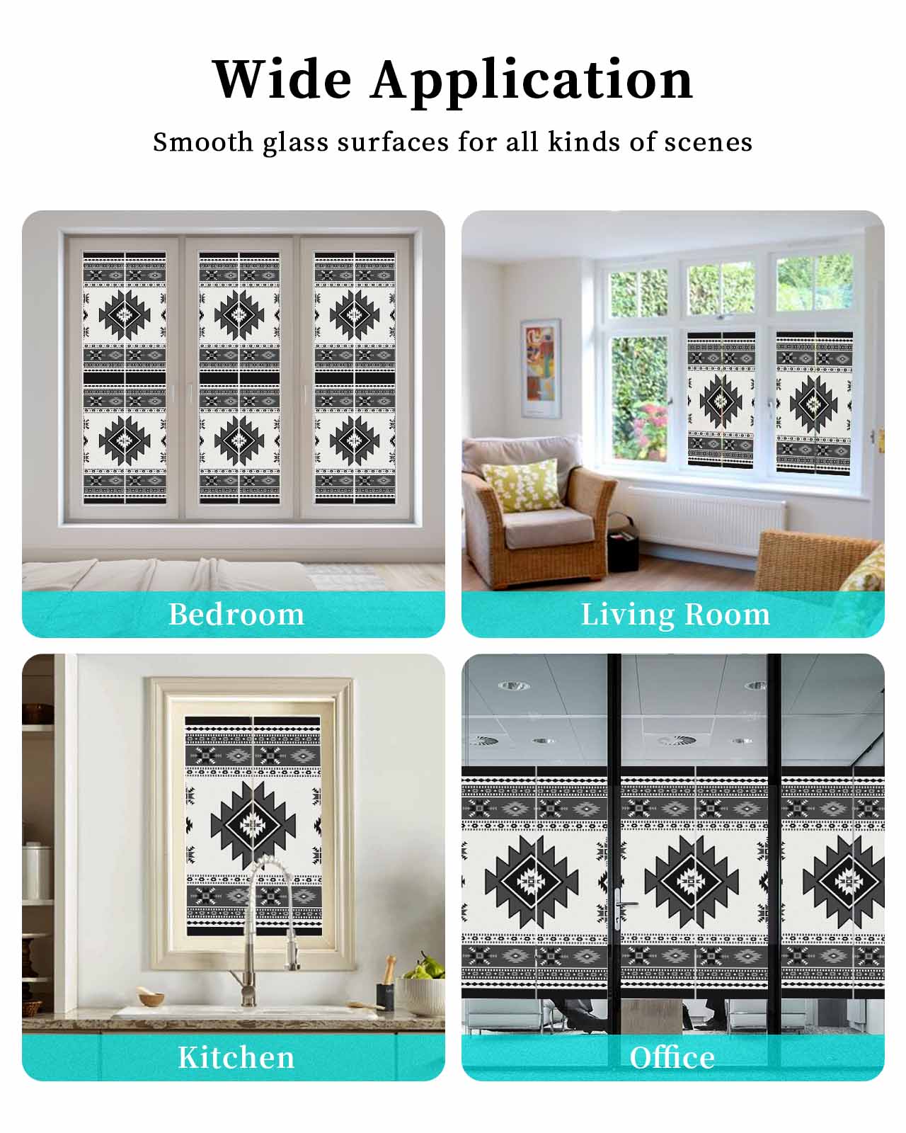 Window Privacy Film Gray Boho Stained Glass Window Film Decorative Sun Block Window Cover Southwest Aztec Country Geometric Aesthetic Window Clings Static Adhesive Sticker for Bathroom 17.7"x39.3"