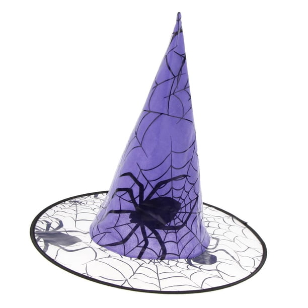 Scary Spider Halloween Witch Hat Wizard Wicked Cap Cosplay Fancy Dress Colors púrpura
