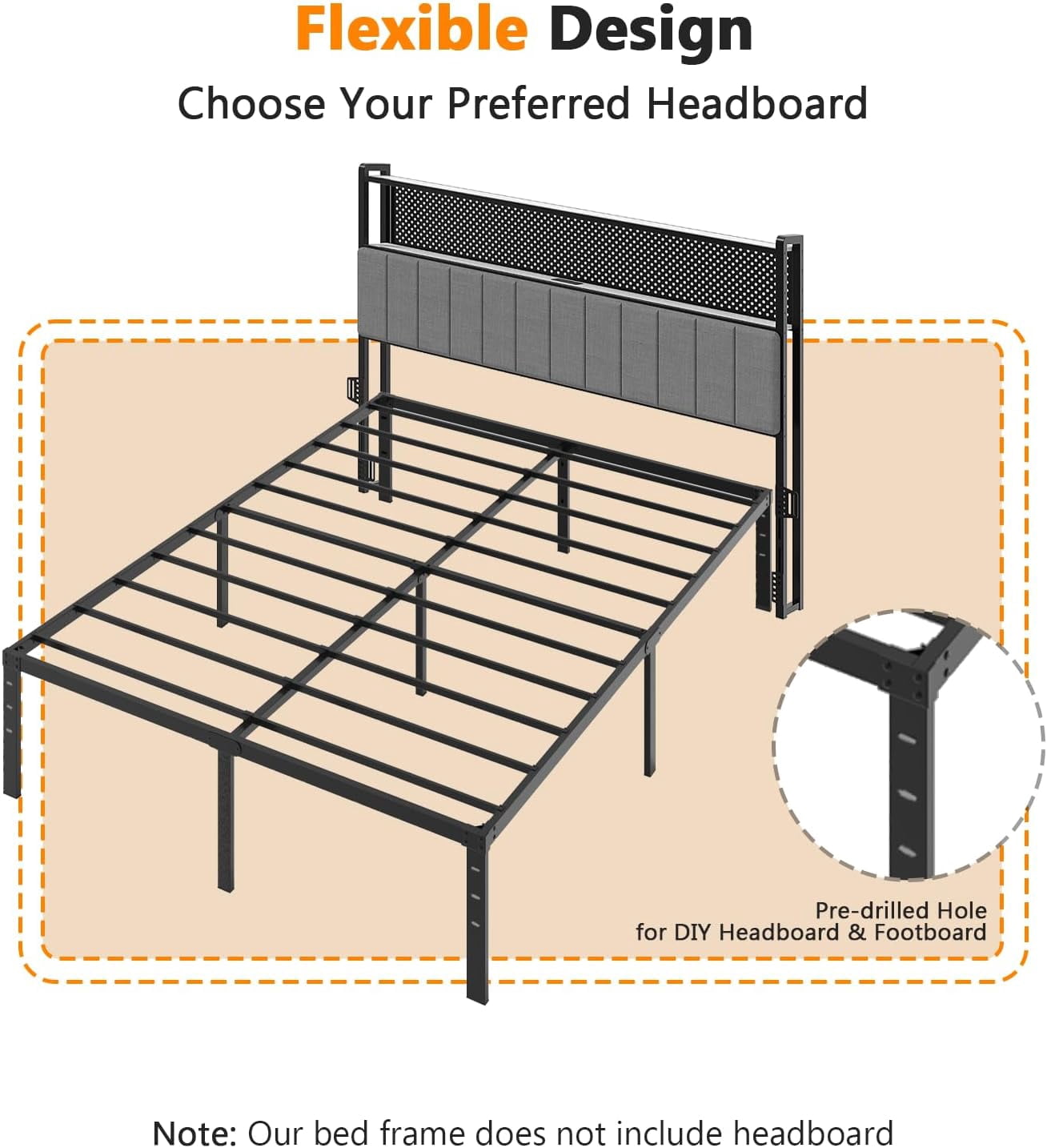 Matladin Full Size Bed Frame with 12'' High, Metal Platform, Mattress Foundation Bed Base, 1000lbs Capacity Steel Slat Support, No Box Spring Needed, Black