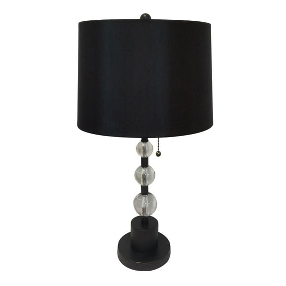 Royal Designs Oil Rub Bronze Lamp with Crystal Ball Accents and Black Shallow Drum Hardback Lamp Shade