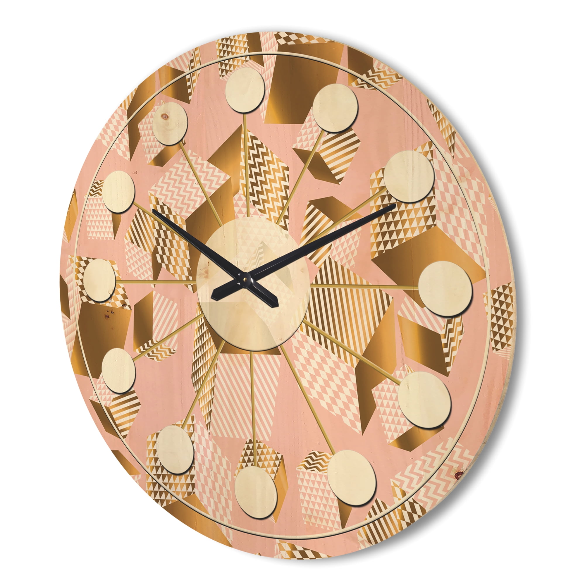 Designart 'Rose and Gold Cubes II' Mid-Century Modern Wood Wall Clock