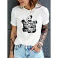 thumbnail image 2 of Women's Horror Cartoon Print Short Sleeve T-Shirt - "IT's ALWAYS QUIET ONES" Graphic Tee, Casual Crew Neck, Soft Cotton Blend, Black with White Design, Perfect for Casual Attire, Casual Wear | Edgy C, 2 of 7