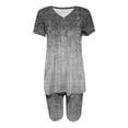 thumbnail image 4 of Ensemble d'Été 2 Pcs pour Femmes Mode Blouse Col en V Manches Courtes Hauts Shorts Ensemble Décontracté Ensemble d'Entraînement 2 Pcs pour Femmes en Solde, 4 of 4