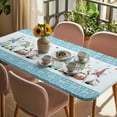 thumbnail image 3 of Happy Easter Table Cloths for 6 Foot Rectangle Tables, Cute Gnomes Eggs Blue Bunny Flowers Border Patio Waterproof Elastic Fitted Tablecloths, Washable Rectangular Table Cover for Camping, 3 of 8