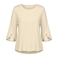 thumbnail image 3 of ClodeEU Women's Crew Neck 3/4 Sleeve Blouse,Solid Casual Loose Fit Basic Top Beige,Women's Plus L, 3 of 7