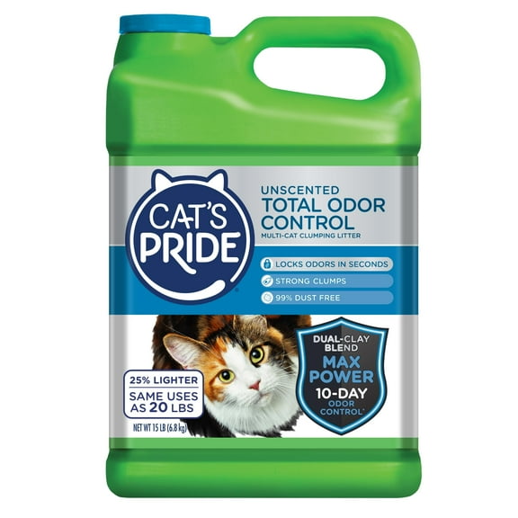 Cat's Pride Max Power Unscented Clumping Cat Litter - Hypoallergenic, 15 lbs