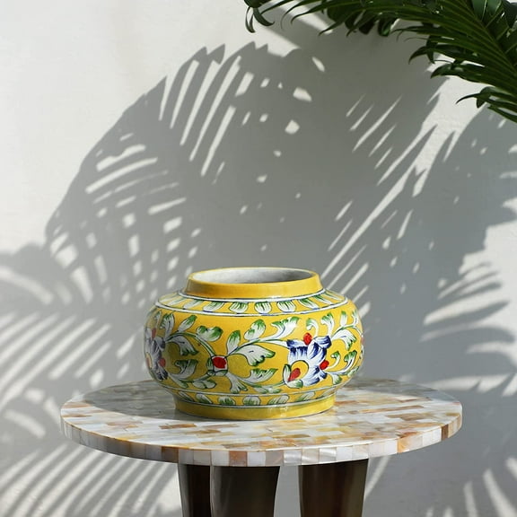 India Meets India Handicraft Ceramic Flower Vase, eco Friendly Round Shaped Pot Decorative Home, Offices, Best Gifting, Made by Awarded Indian Artisan
