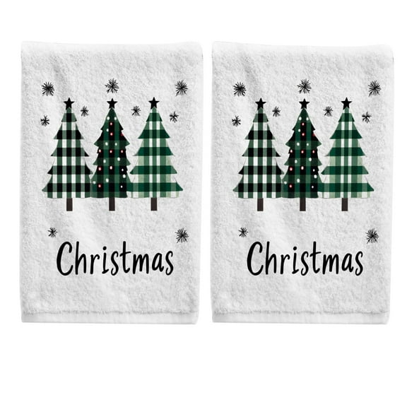 Ryvnso Christmas Checkered Trees Hand Towels Set for Bathroom Cotton Face Towel Decorative 15.5x29.5 inch