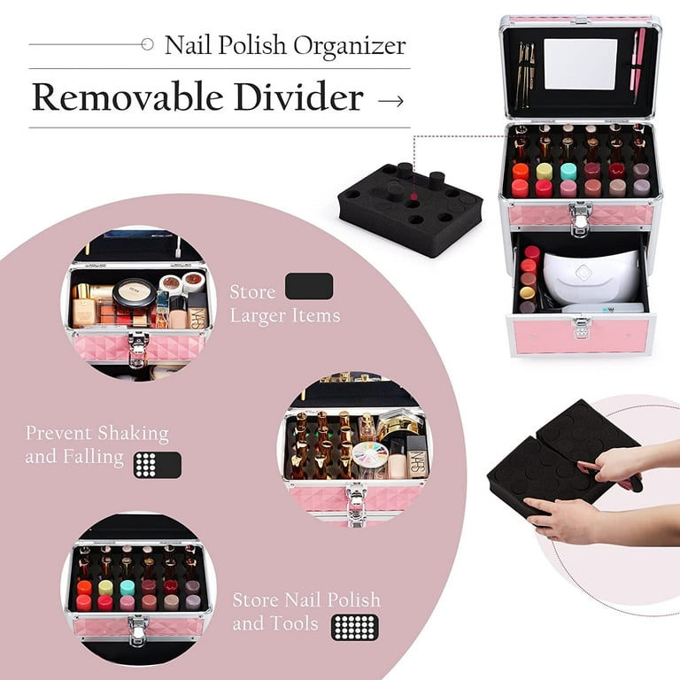 Nail Polish Organizer; Three-Layers Nail Polish Organizer Case with  Detachable Nail Machine Compartment; 3 in 1 Portable Nail Polish Holder  Organizer Case