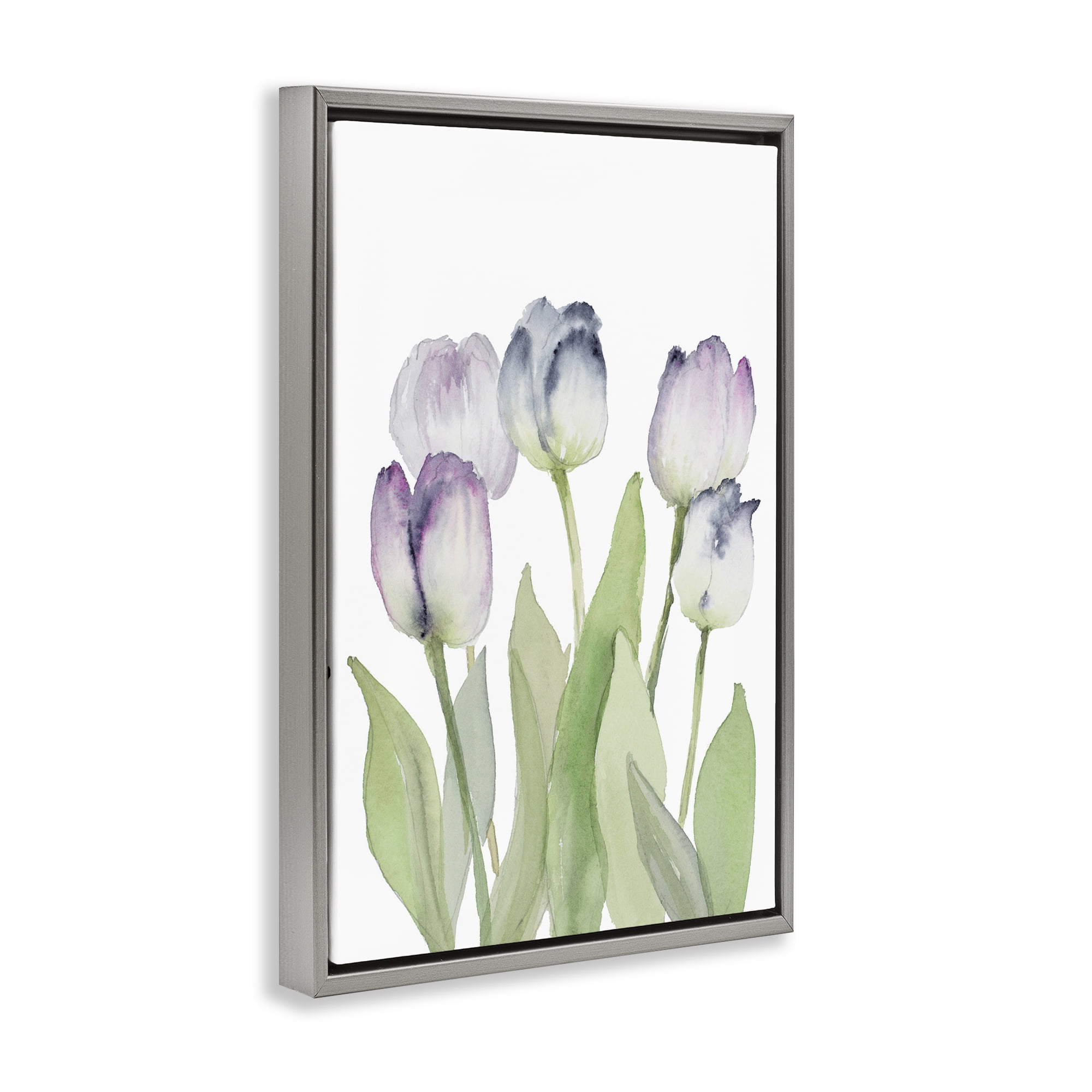 Stupell Industries Soft Garden Tulips Botanical & Floral Painting Gray Floater Framed Art Print Wall Art, 17 x 25