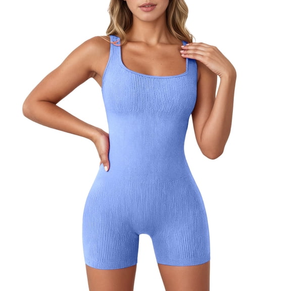 DHFJKG Womens Workout Jumpsuits Shorts Rompers Sleeveless One Piece Jumpers Yoga Summer Fashion Ribbed Square Neck Soft Onesie