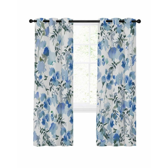 Vintage Blue Flower Blackout Curtains 84 Inches Length, Elegant Farmhouse Botanical Floral Window Treatment Thermal Insulated Drapes for Bedroom Living Room 2 Panels 104x84 Inches