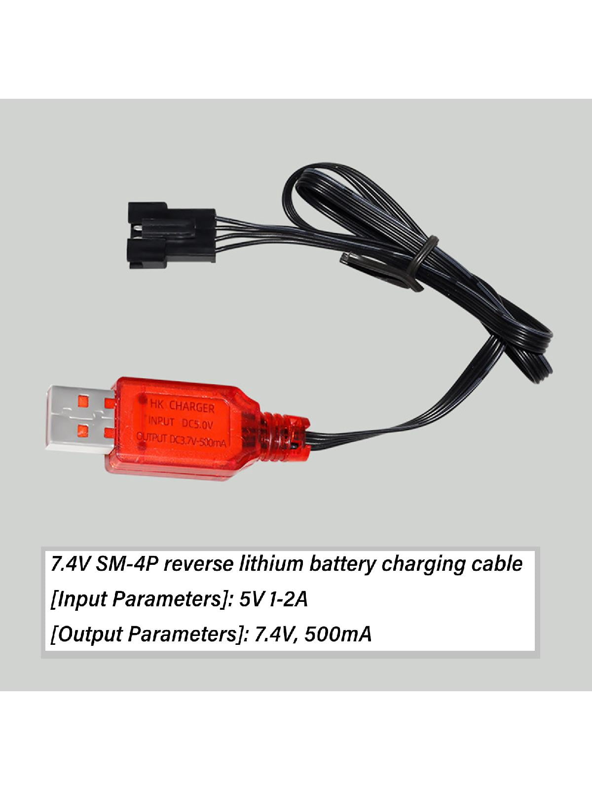 High Speed 7.4V Lithium Battery Charger, USB Charging Cable for Remote Control Cars with SM 4P Reverse Plug Protection
