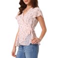 thumbnail image 4 of INSPIRE CHIC Women's Wrap Tops Floral Printed V Neck Tie Waist Peplum Blouse Pink Purple XL, 4 of 6