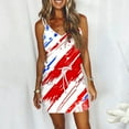 thumbnail image 4 of Joau Womens 4th of July Sleeveless T-Shirts Mini Dress American Flag Patriotic Summer V Neck Spaghetti Strap Drawstring Sundresses Casual Loose Pockets Dress, 4 of 6